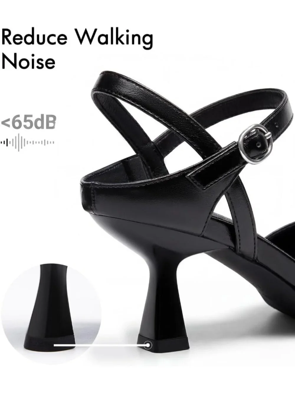 Women's Black Kitten Heels Dress Shoes Closed Pointed Toe Adjustable Strap Heel